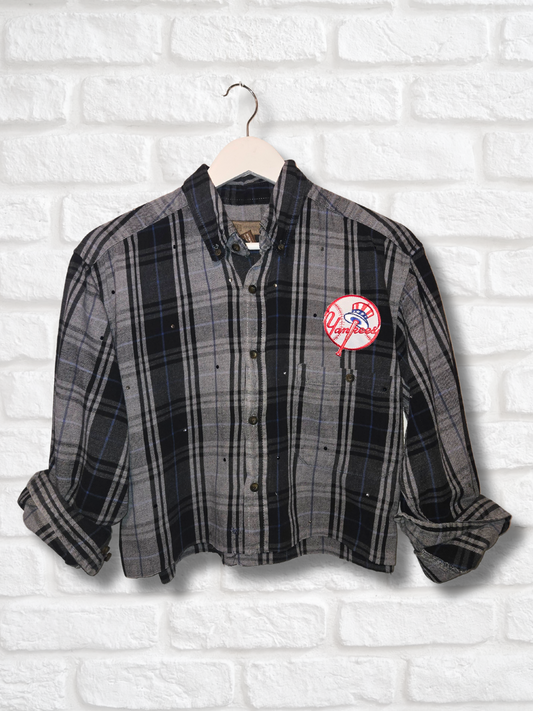 New York Yankees Rhinestone Crop Flannel