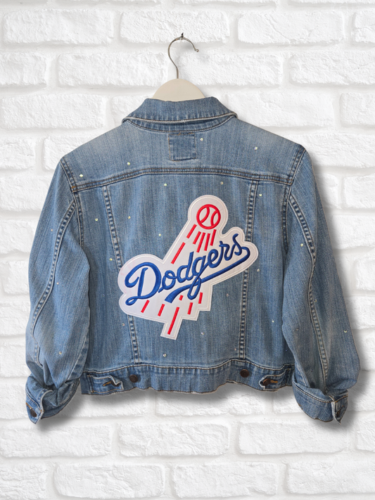Los Angeles Dodgers Rhinestone Crop Denim Jacket