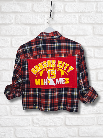 Kansas City Chiefs Crop Rhinestone Flannel