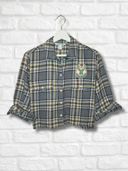 Milwaukee Bucks Rhinestone Crop Flannel