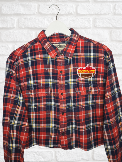 Kansas City Chiefs Crop Rhinestone Flannel
