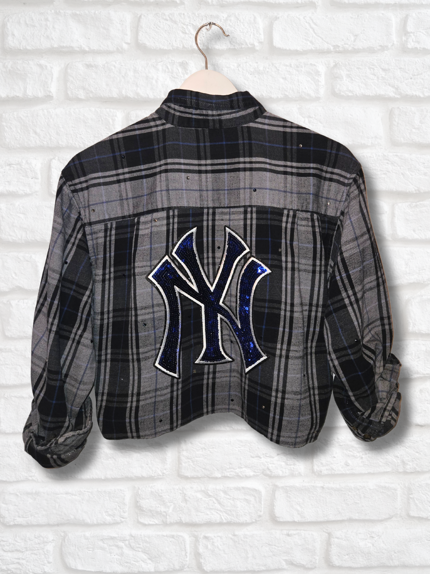 New York Yankees Rhinestone Crop Flannel