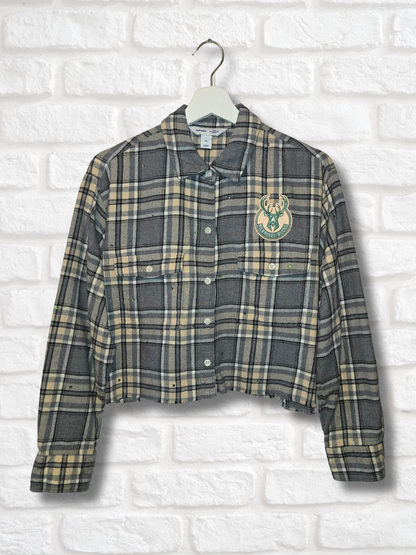 Milwaukee Bucks Rhinestone Crop Flannel