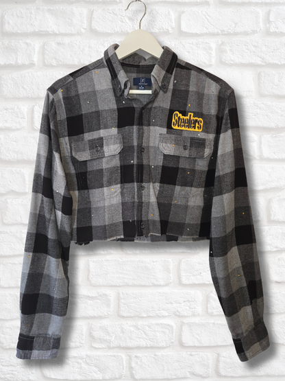 Pittsburgh Steelers Rhinestone Crop Flannel