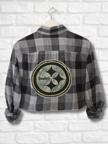 Pittsburgh Steelers Rhinestone Crop Flannel