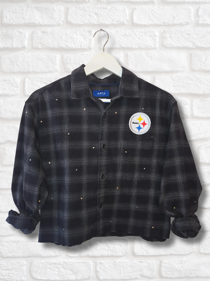 Pittsburgh Steelers Rhinestone Crop Flannel