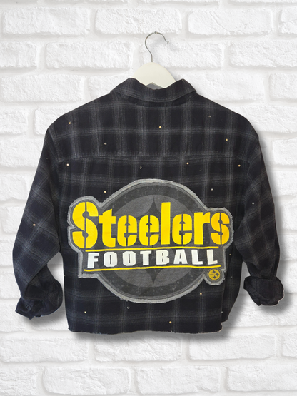 Pittsburgh Steelers Rhinestone Crop Flannel