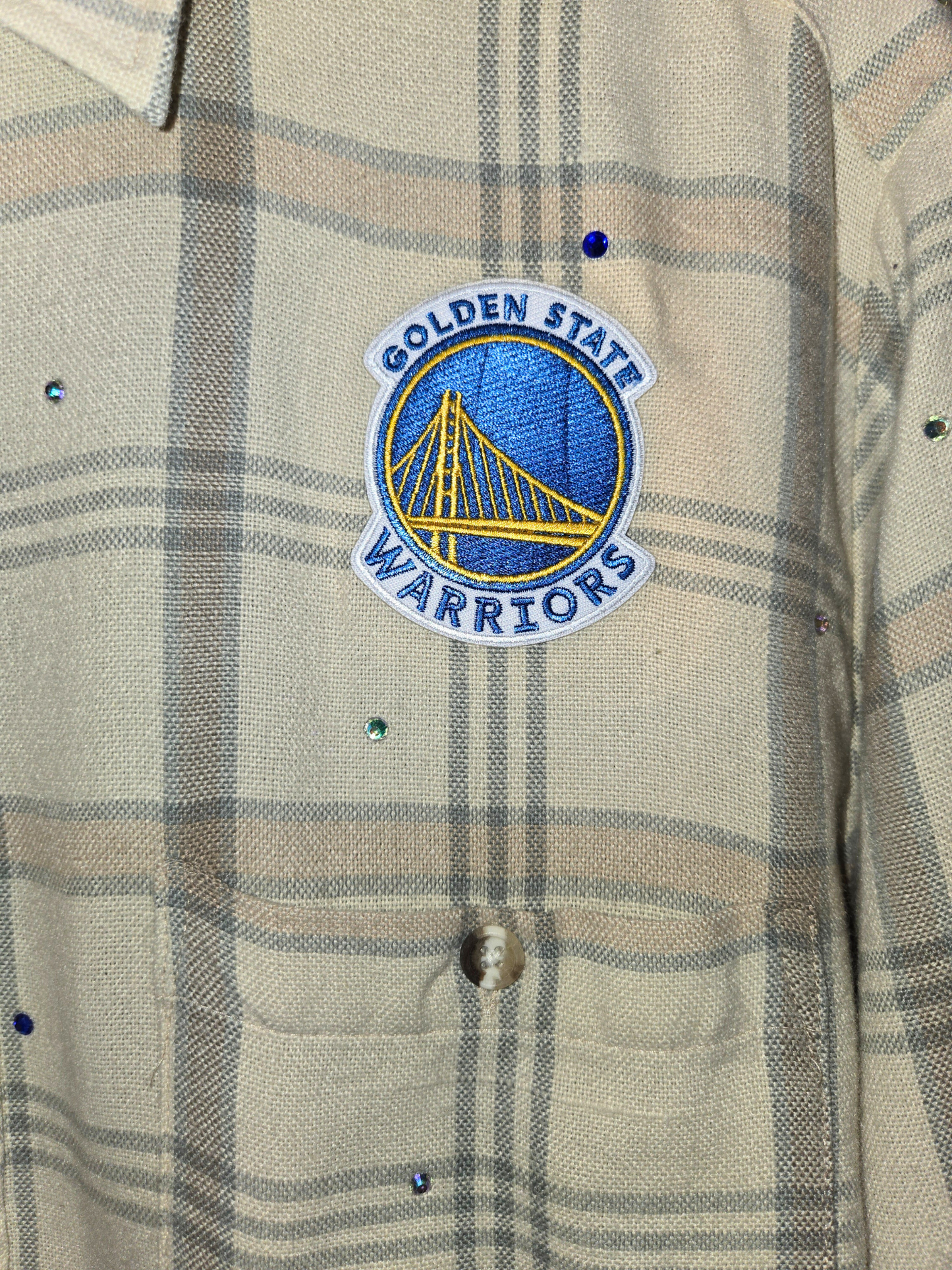 Golden State Warriors Rhinestone Crop Flannel