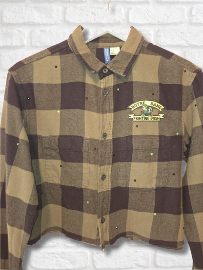 Notre Dame Rhinestone Crop Flannel