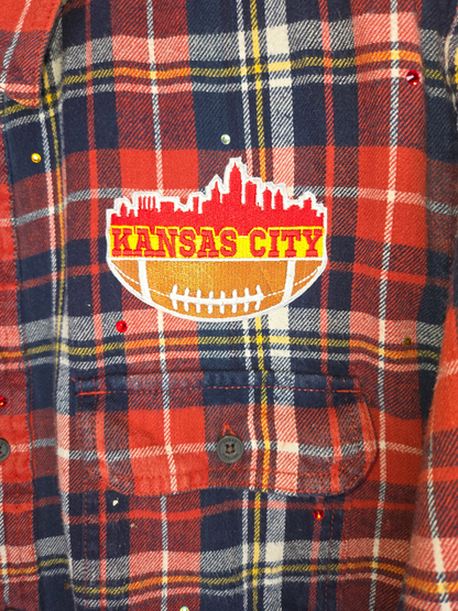 Kansas City Chiefs Crop Rhinestone Flannel