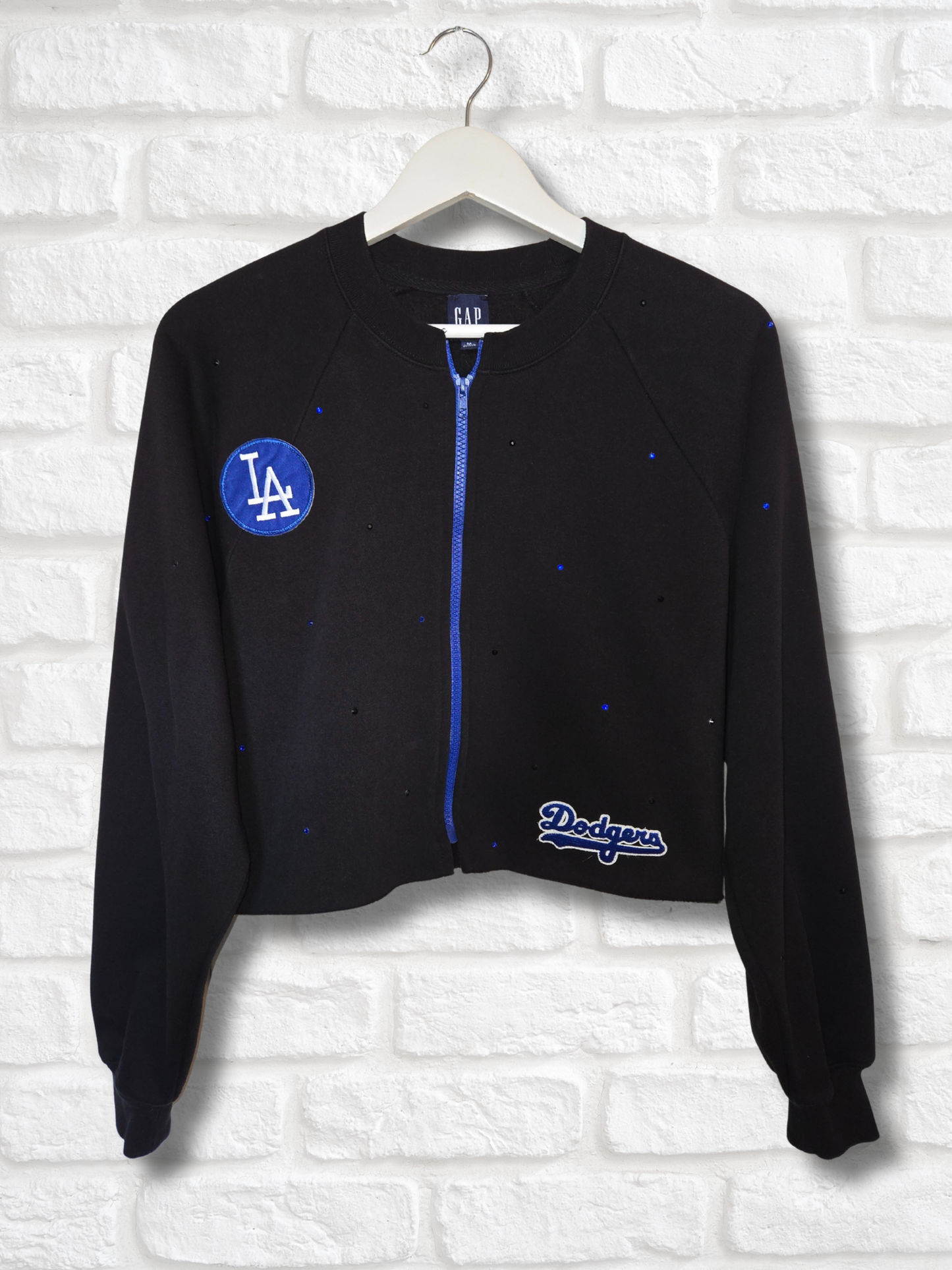 Los Angeles Dodgers Crop Rhinestone Zip-Up Sweatshirt