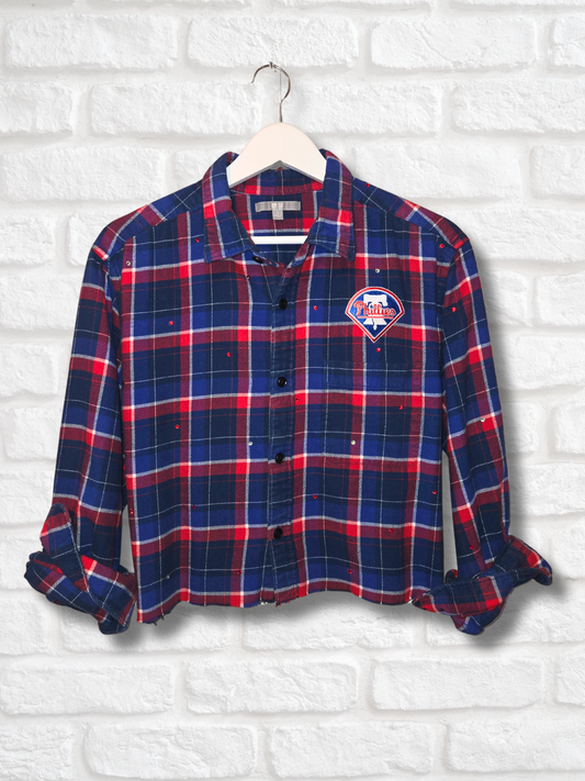 Philadelphia Phillies Rhinestone Crop Flannel