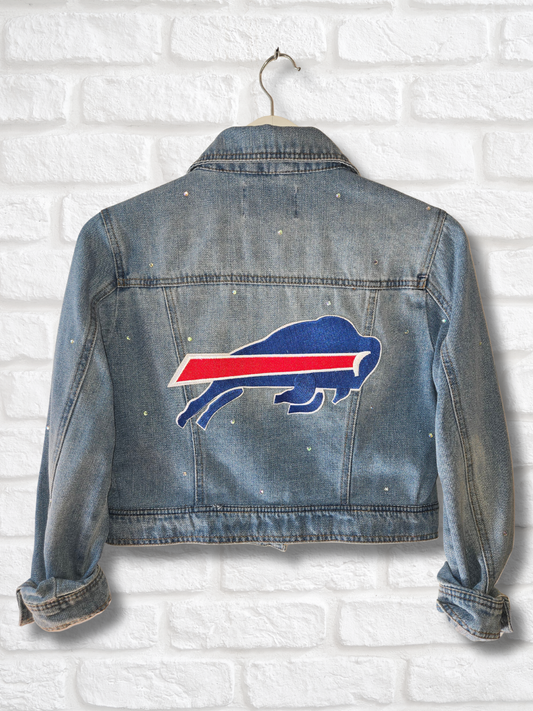 Buffalo Bills Rhinestone Crop Denim Jacket