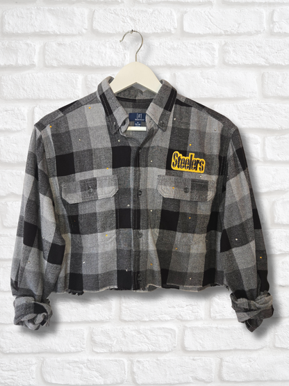 Pittsburgh Steelers Rhinestone Crop Flannel
