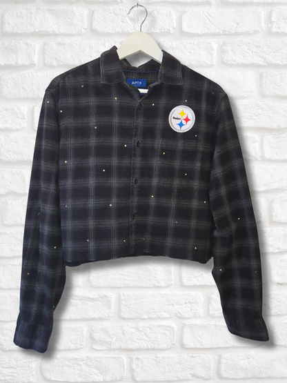 Pittsburgh Steelers Rhinestone Crop Flannel