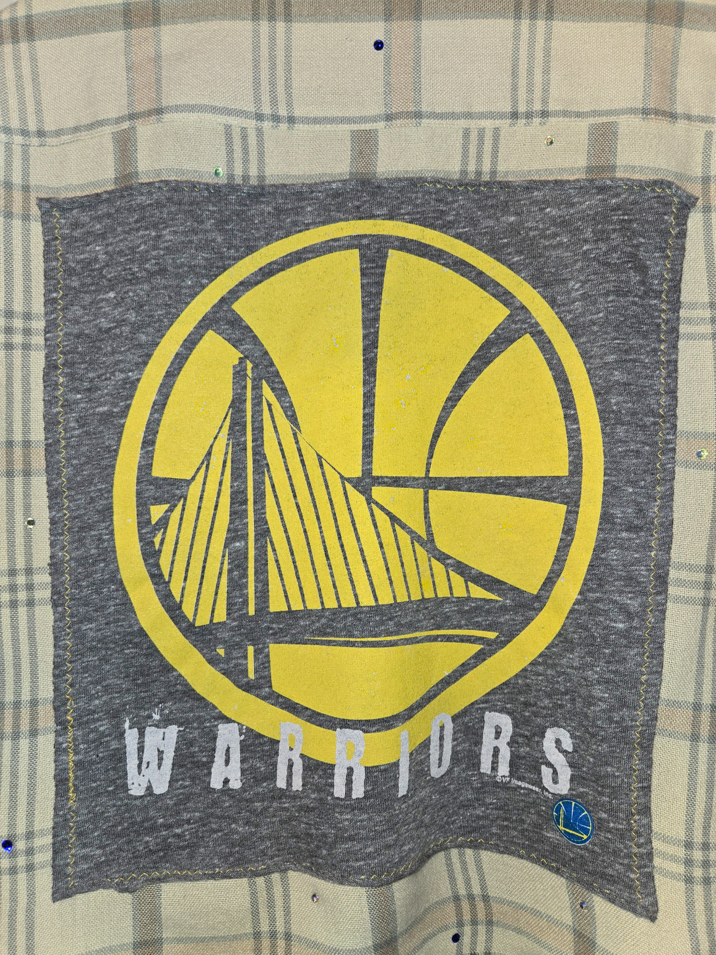 Golden State Warriors Rhinestone Crop Flannel