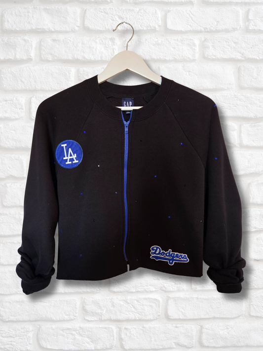 Los Angeles Dodgers Crop Rhinestone Zip-Up Sweatshirt