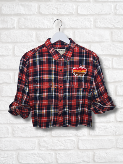 Kansas City Chiefs Crop Rhinestone Flannel