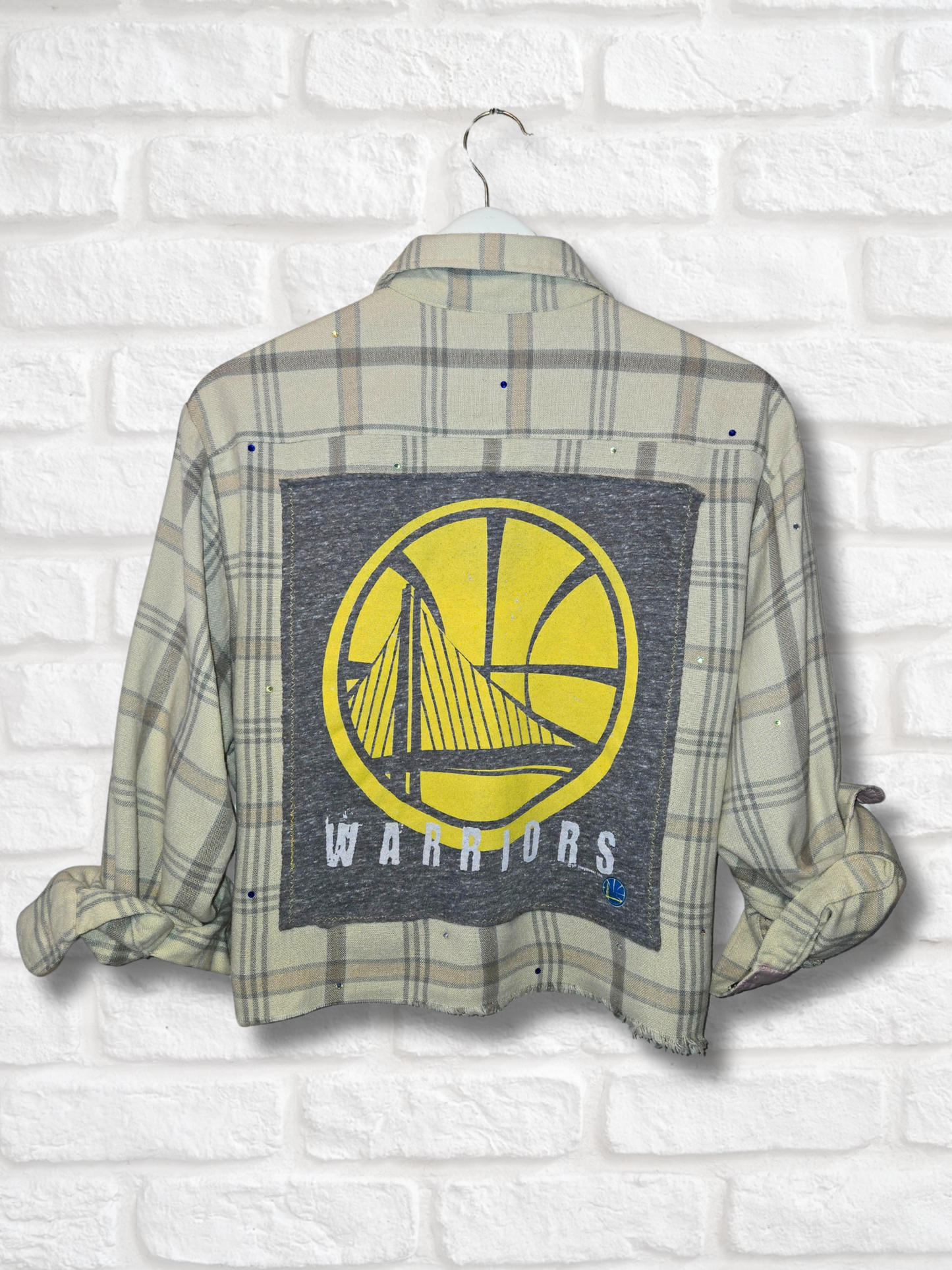 Golden State Warriors Rhinestone Crop Flannel