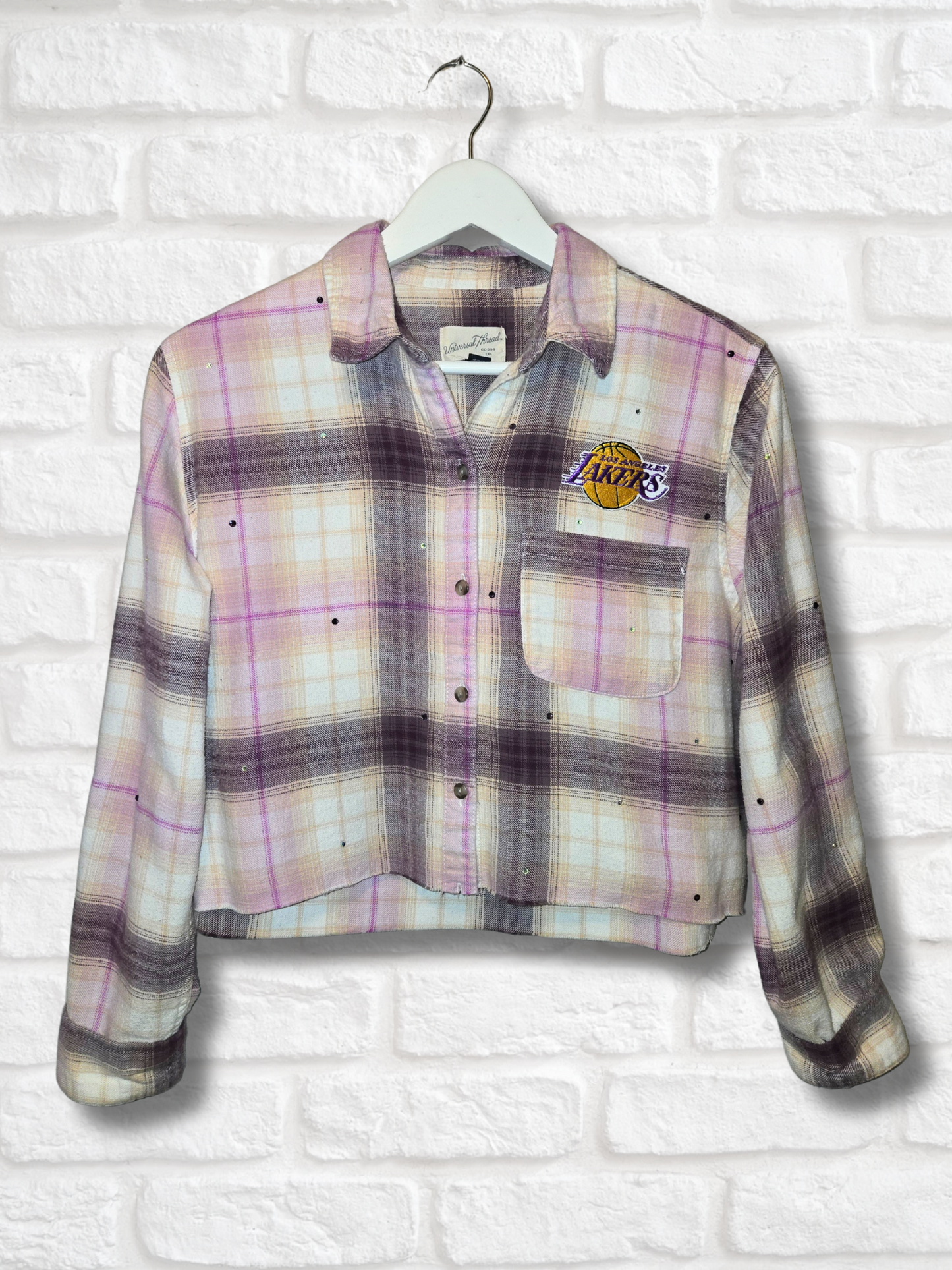 Los Angeles Lakers Rhinestone Crop Flannel