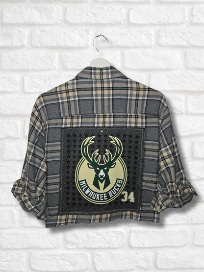 Milwaukee Bucks Rhinestone Crop Flannel