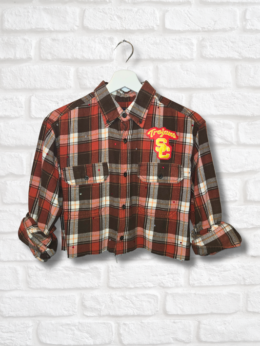 USC Trojans Crop Rhinestone Flannel